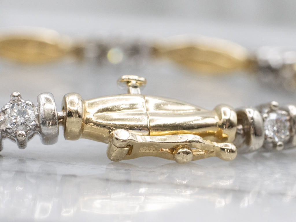 Diamond Two-Tone Gold Twisted Bar Link Bracelet
