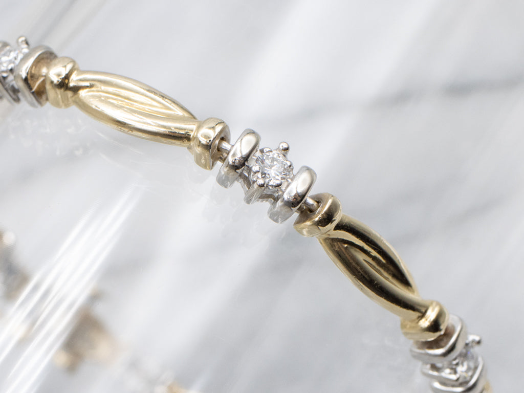 Diamond Two-Tone Gold Twisted Bar Link Bracelet