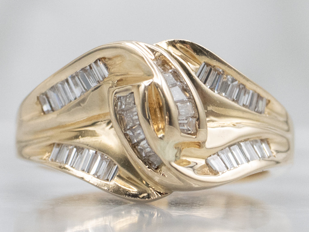 Vintage Diamond Baguette-Cut Diamond Bypass Ring