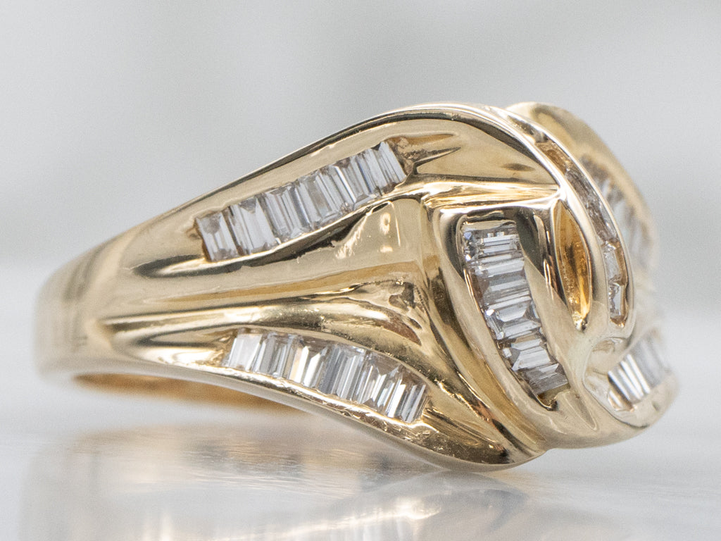Vintage Diamond Baguette-Cut Diamond Bypass Ring