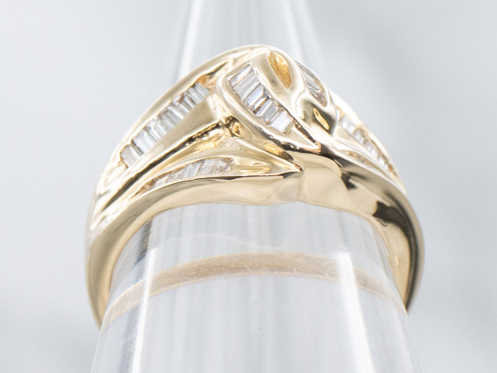 Vintage Diamond Baguette-Cut Diamond Bypass Ring