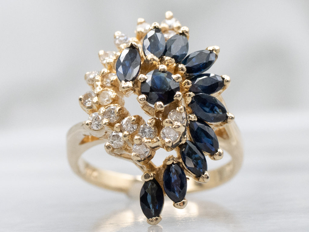 Vintage Mix-Cut Sapphire and Diamond Cocktail Ring