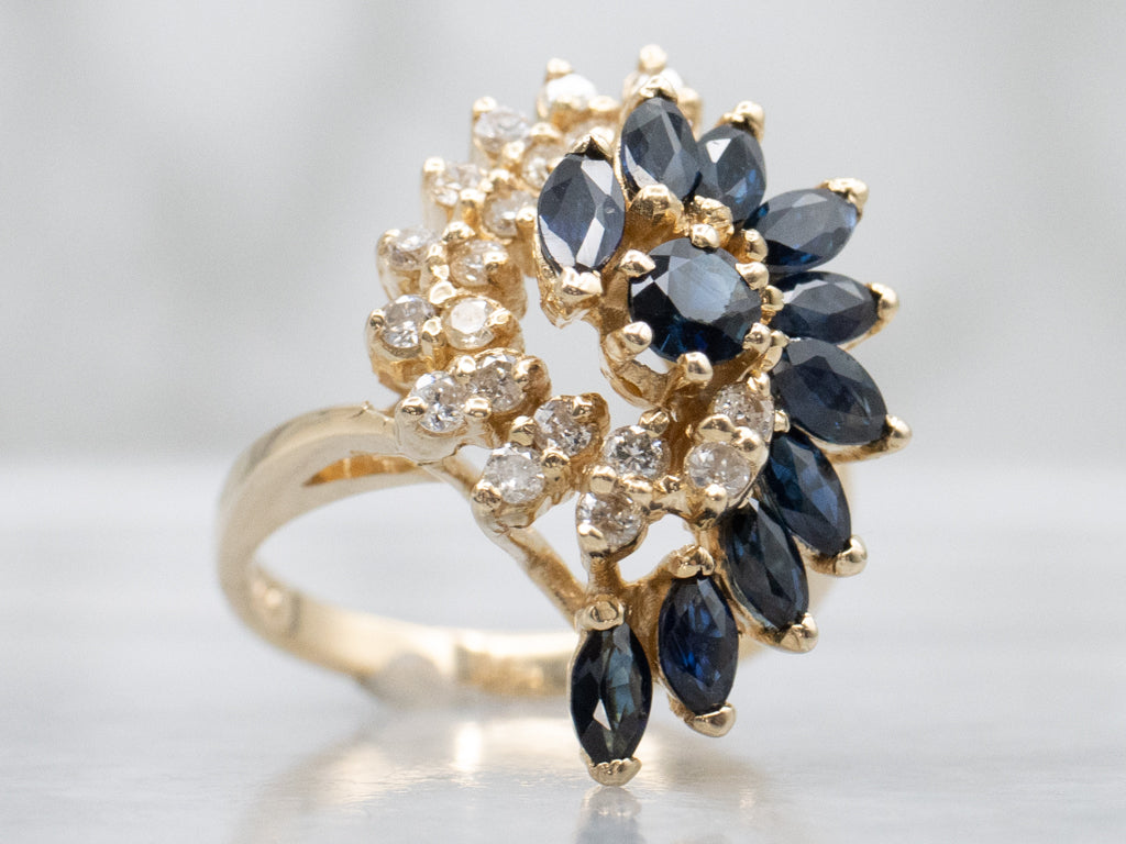 Vintage Mix-Cut Sapphire and Diamond Cocktail Ring