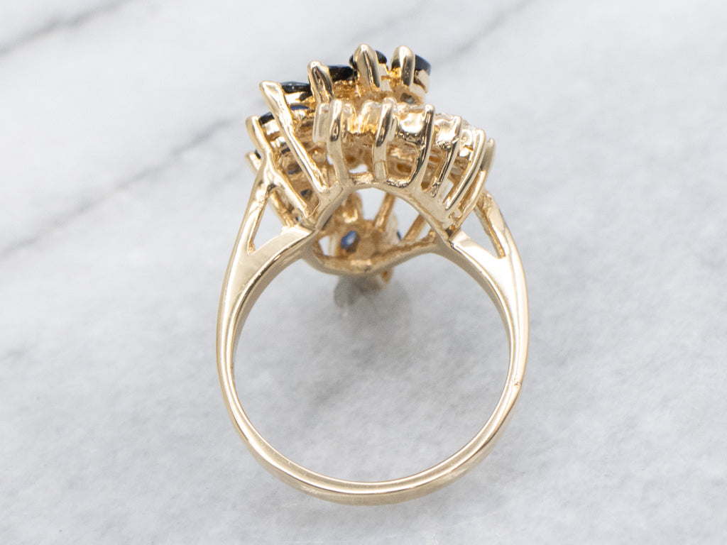 Vintage Mix-Cut Sapphire and Diamond Cocktail Ring