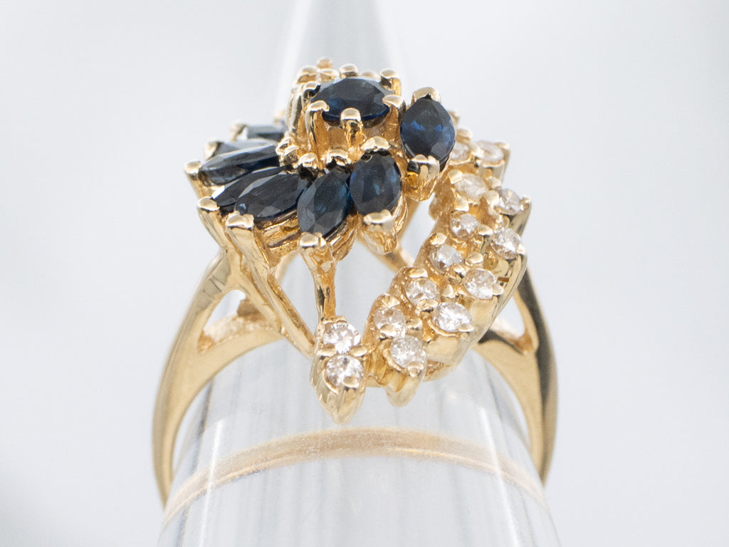Vintage Mix-Cut Sapphire and Diamond Cocktail Ring