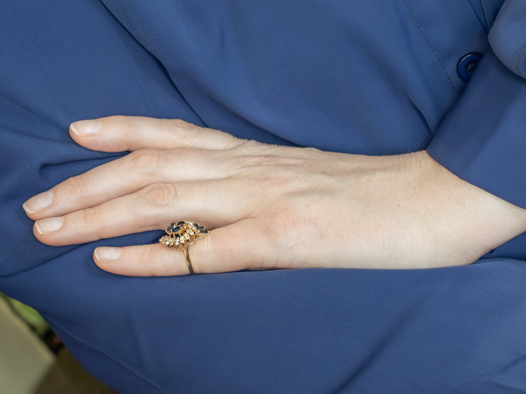 Vintage Mix-Cut Sapphire and Diamond Cocktail Ring