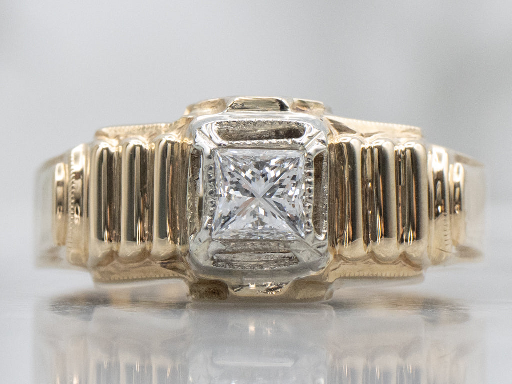 Princess Cut Diamond Vintage Tank-Style Solitaire Ring