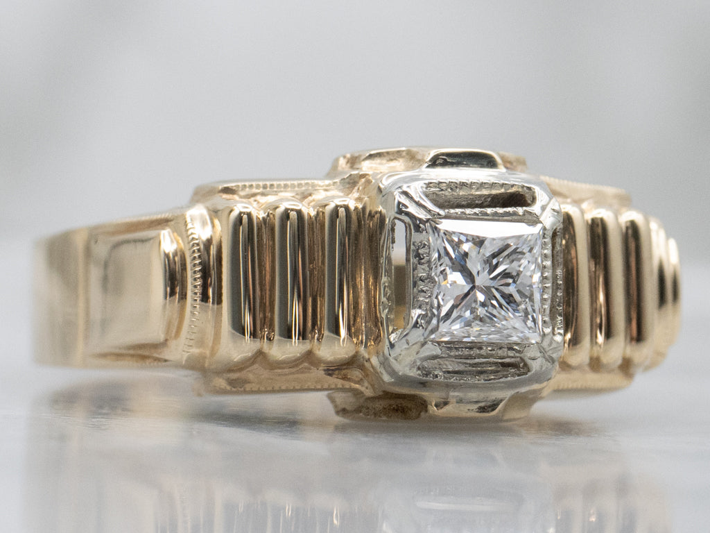 Princess Cut Diamond Vintage Tank-Style Solitaire Ring