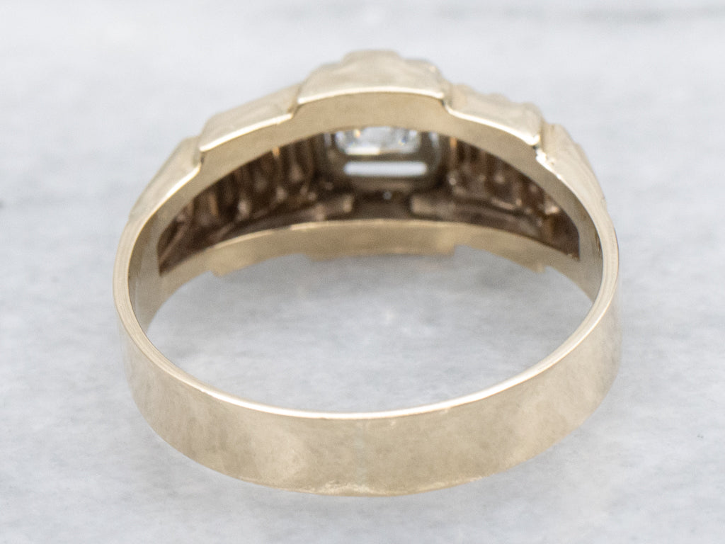 Princess Cut Diamond Vintage Tank-Style Solitaire Ring