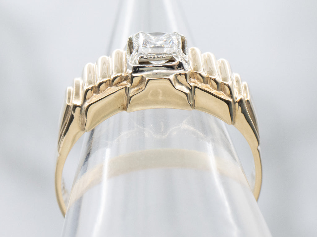 Princess Cut Diamond Vintage Tank-Style Solitaire Ring
