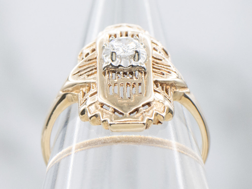 Vintage Two-Tone Gold Diamond Filigree Dinner Ring