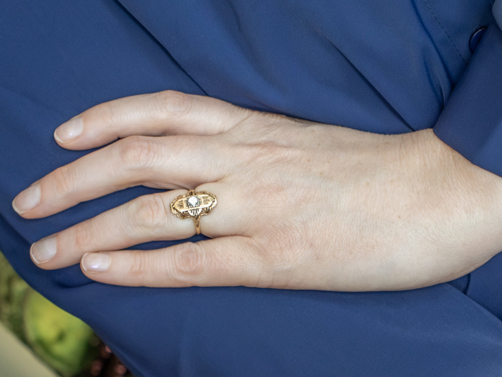 Vintage Two-Tone Gold Diamond Filigree Dinner Ring