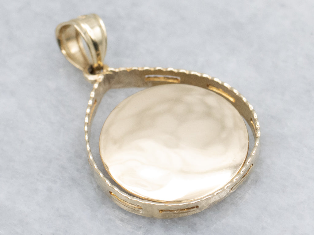 Yellow Gold Teardrop Pendant with Open Disc Center