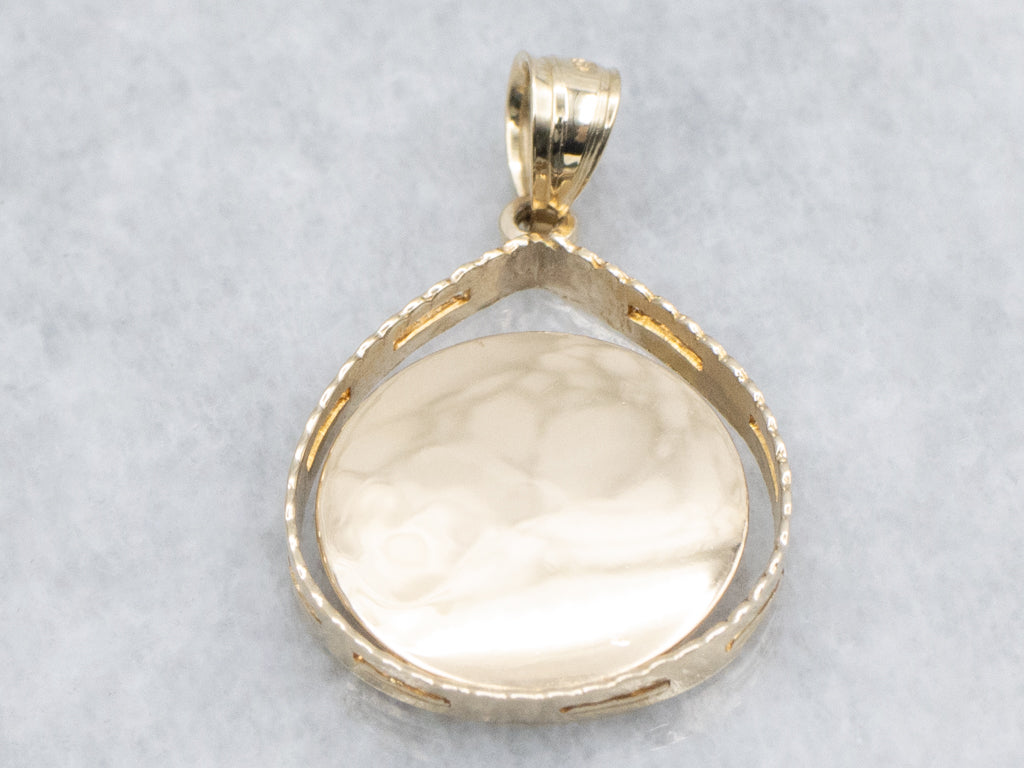 Yellow Gold Teardrop Pendant with Open Disc Center