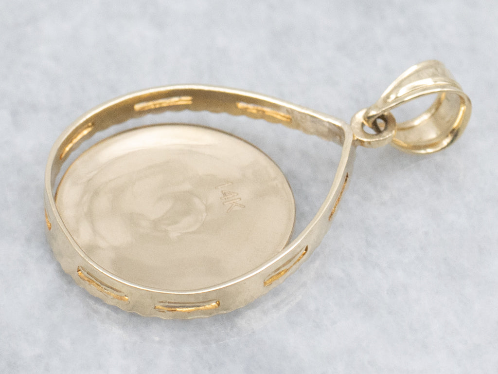 Yellow Gold Teardrop Pendant with Open Disc Center