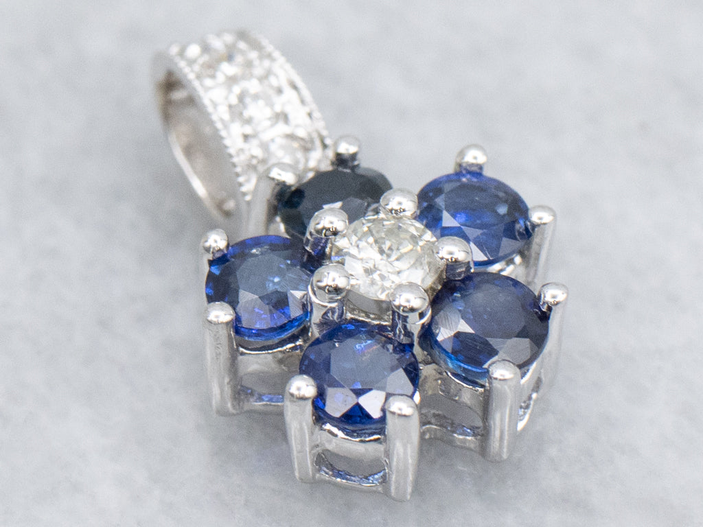 White Gold Diamond and Sapphire Flower Pendant