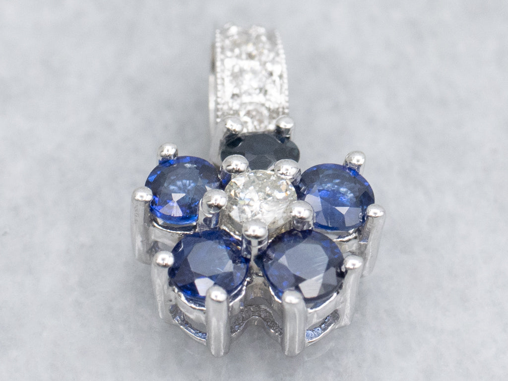 White Gold Diamond and Sapphire Flower Pendant