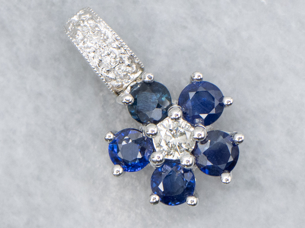 White Gold Diamond and Sapphire Flower Pendant
