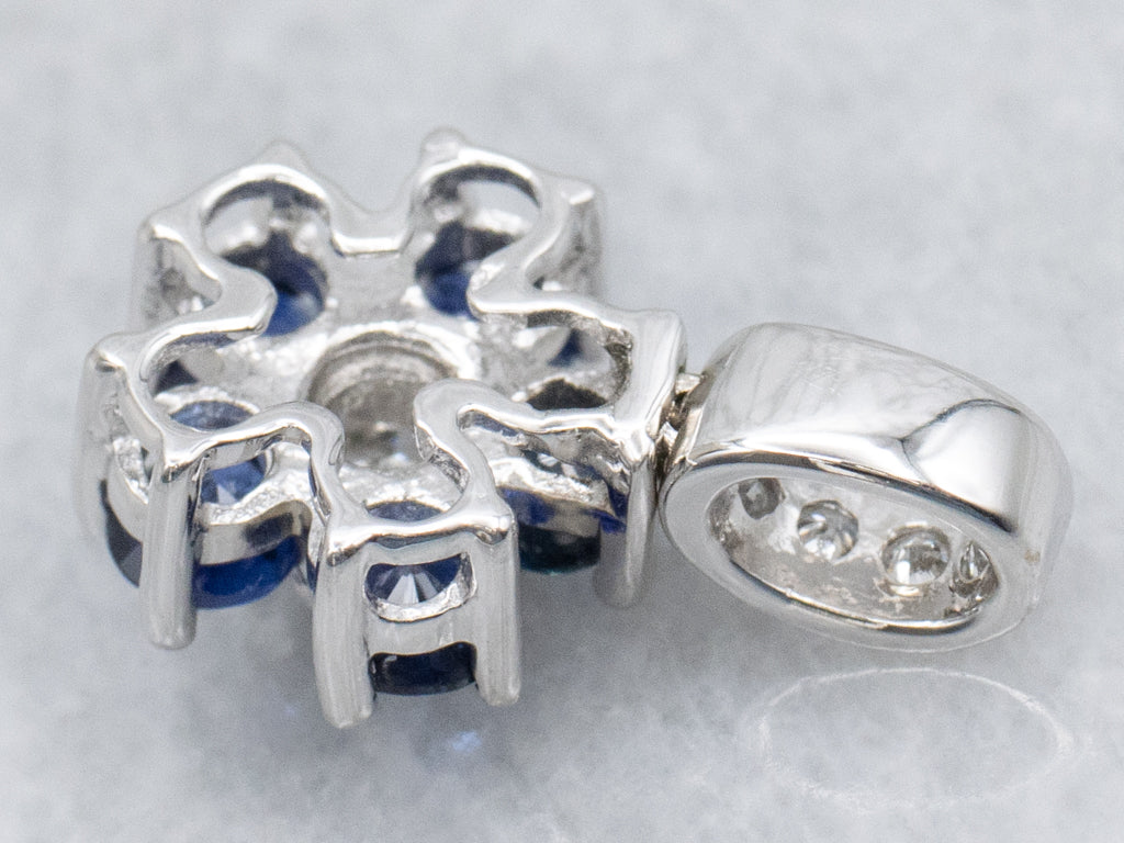 White Gold Diamond and Sapphire Flower Pendant