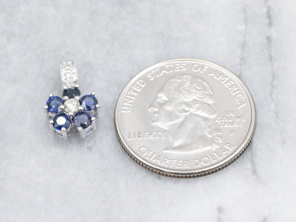 White Gold Diamond and Sapphire Flower Pendant