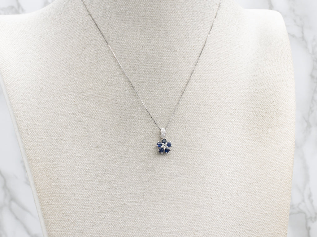 White Gold Diamond and Sapphire Flower Pendant
