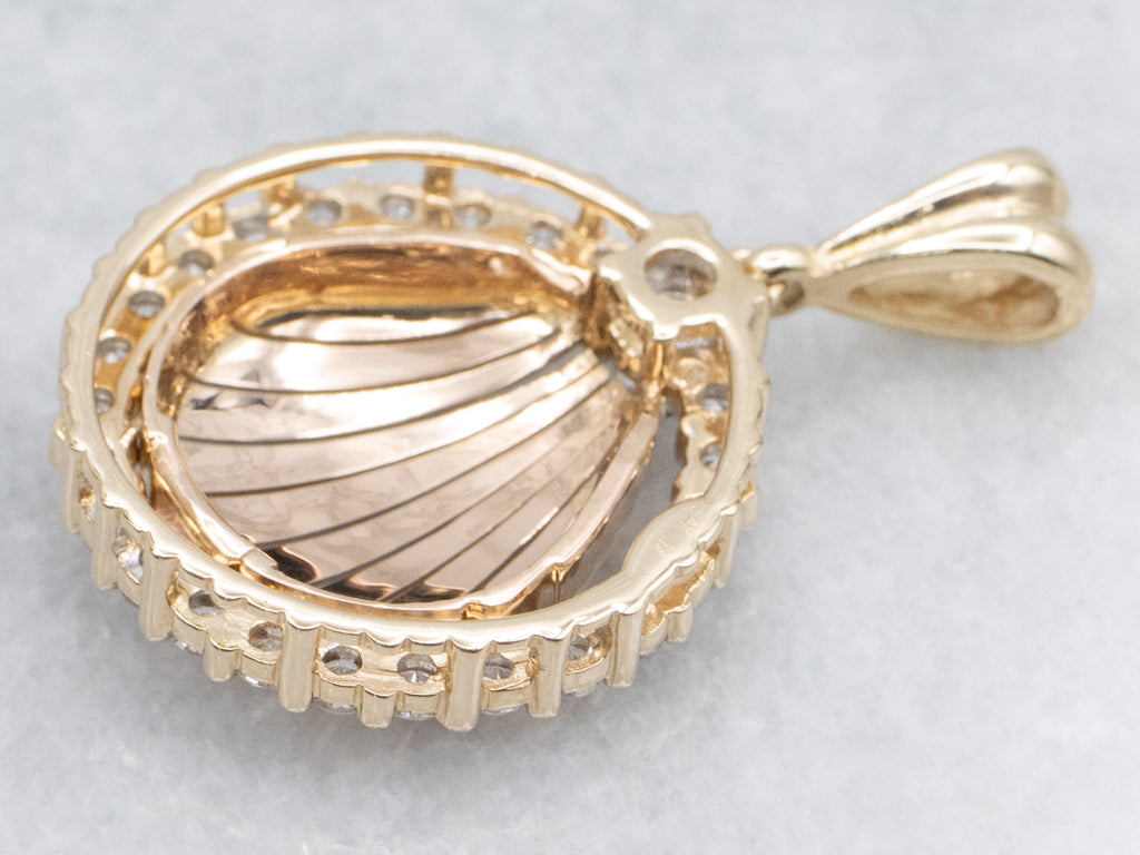 Yellow Gold Seashell and Diamond Halo Pendant