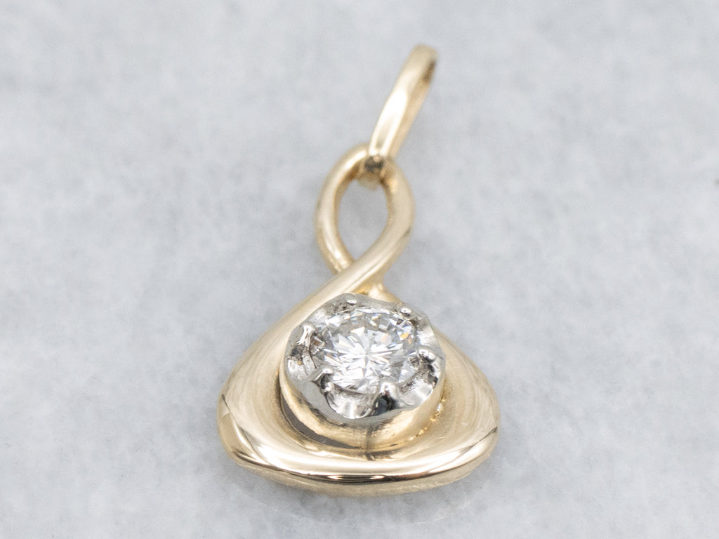 Diamond Twist Setting Two-Tone Gold Pendant