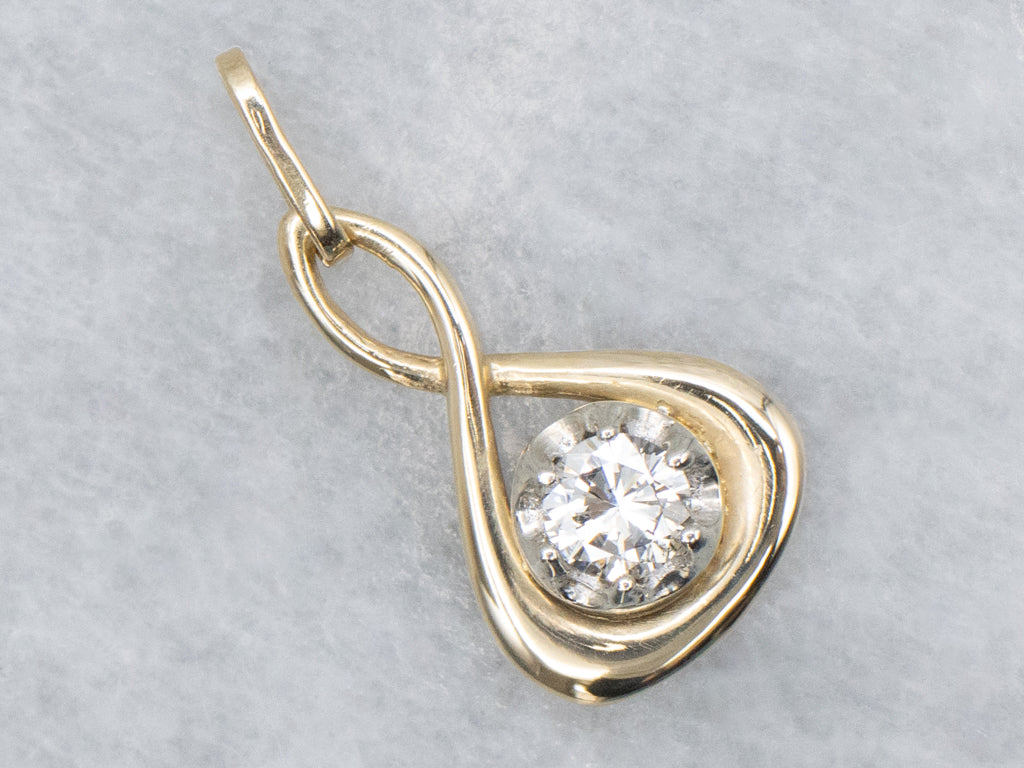 Diamond Twist Setting Two-Tone Gold Pendant
