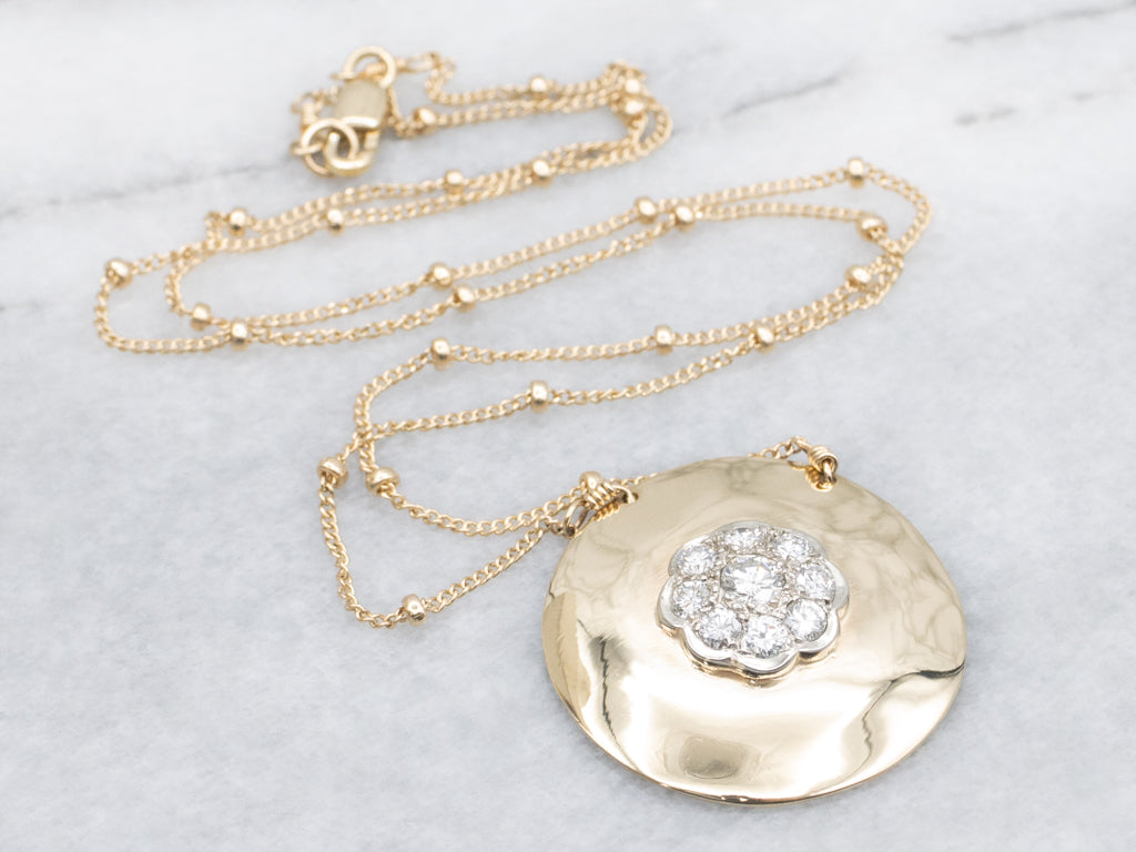 Bold Disc Diamond Cluster Pendant on Beaded Station Chain