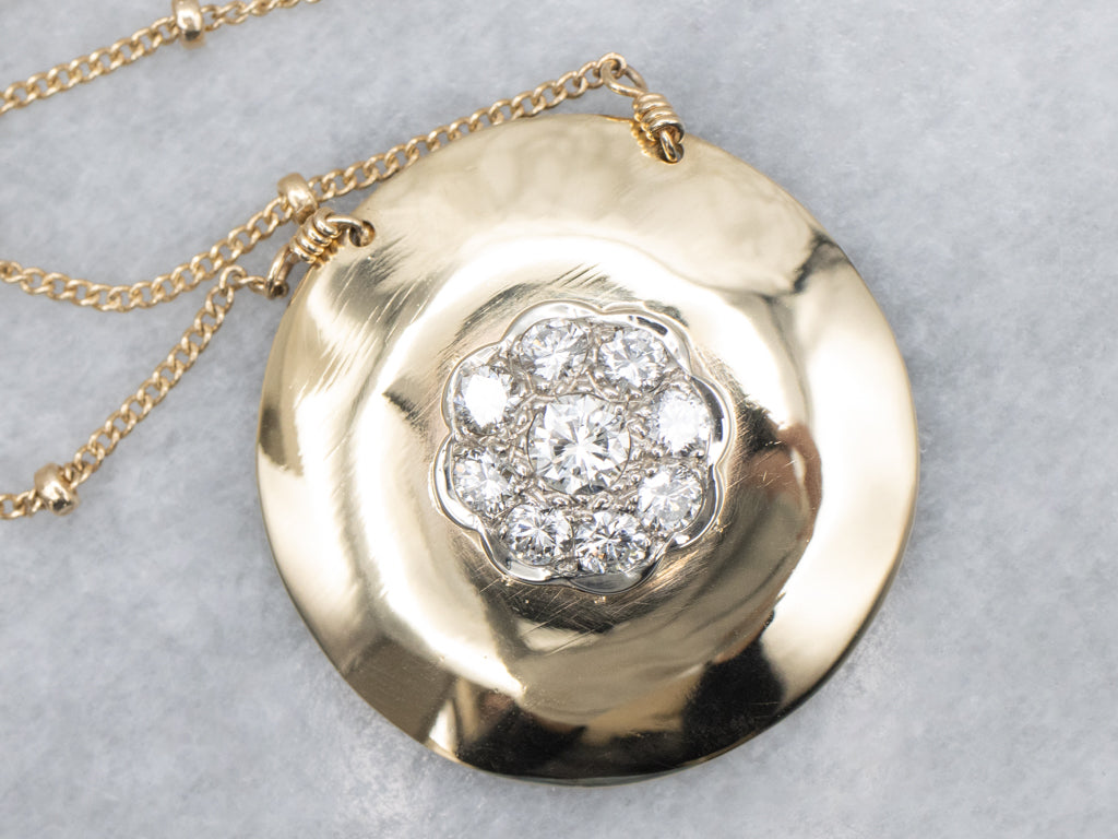 Bold Disc Diamond Cluster Pendant on Beaded Station Chain