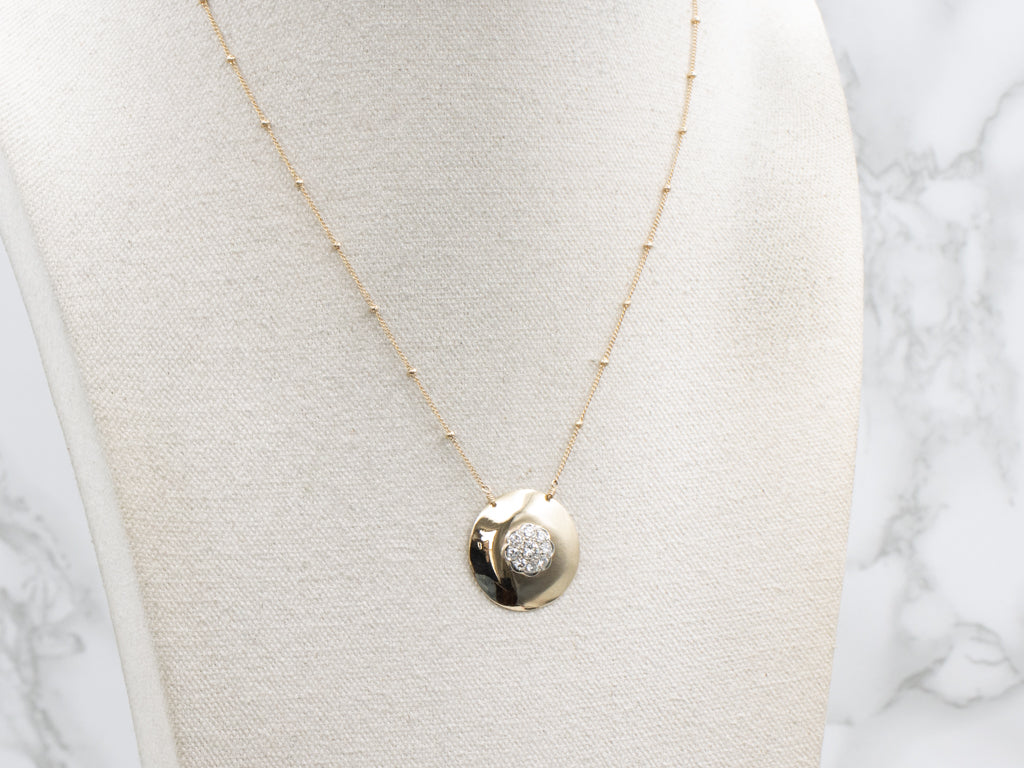 Bold Disc Diamond Cluster Pendant on Beaded Station Chain