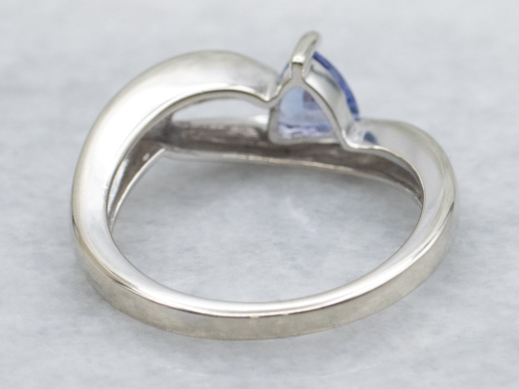 Modern Trillion-Cut Tanzanite and Diamond Bypass Ring