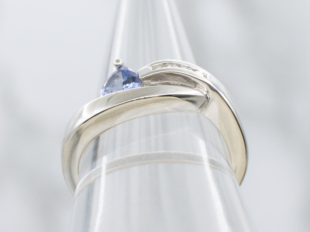 Modern Trillion-Cut Tanzanite and Diamond Bypass Ring