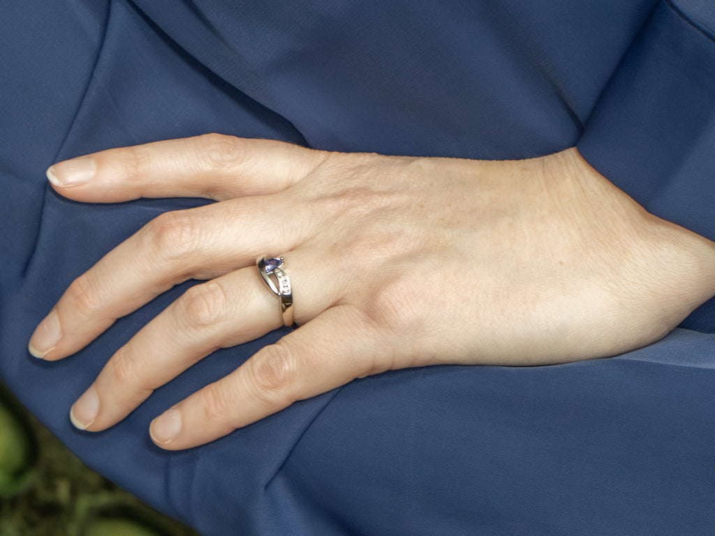 Modern Trillion-Cut Tanzanite and Diamond Bypass Ring