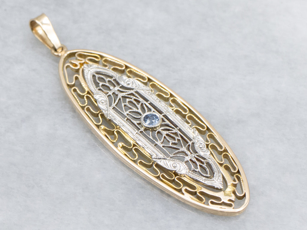 Two-Tone Gold Sapphire Filigree Pendant