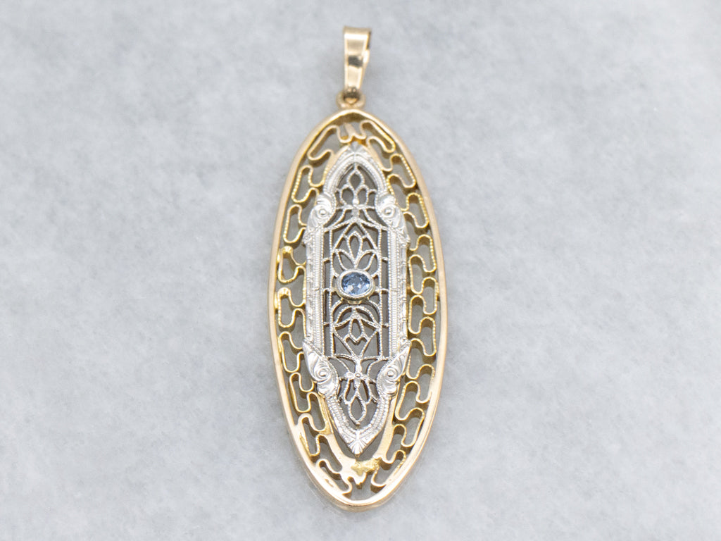 Two-Tone Gold Sapphire Filigree Pendant