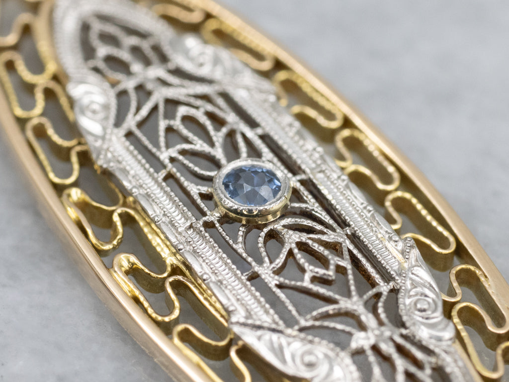 Two-Tone Gold Sapphire Filigree Pendant