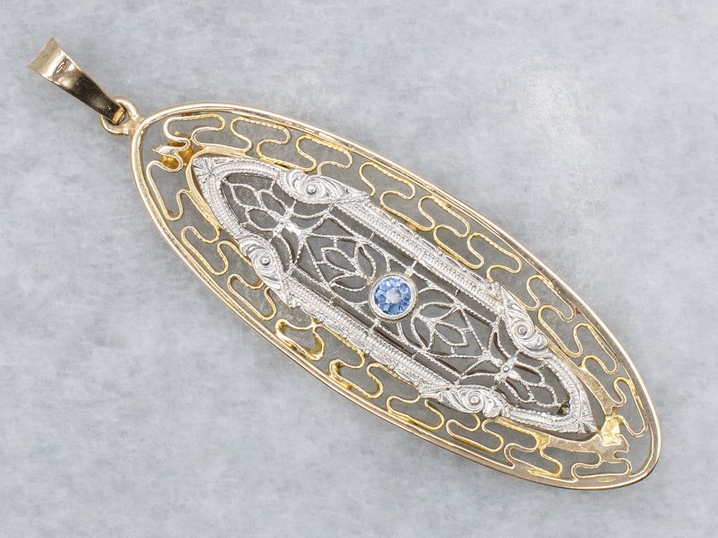 Two-Tone Gold Sapphire Filigree Pendant