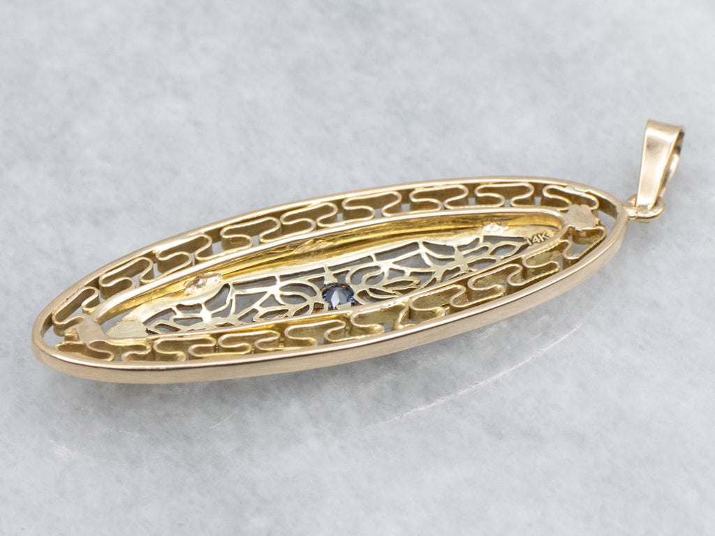 Two-Tone Gold Sapphire Filigree Pendant