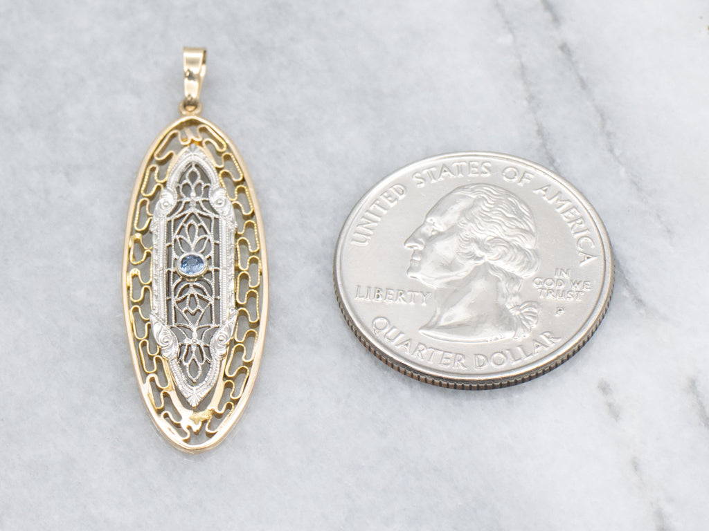 Two-Tone Gold Sapphire Filigree Pendant