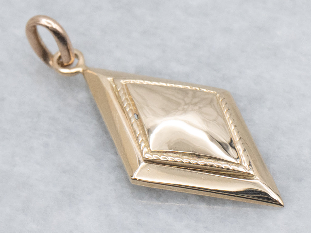 Yellow Gold Marquise Pendant with Rope Detail