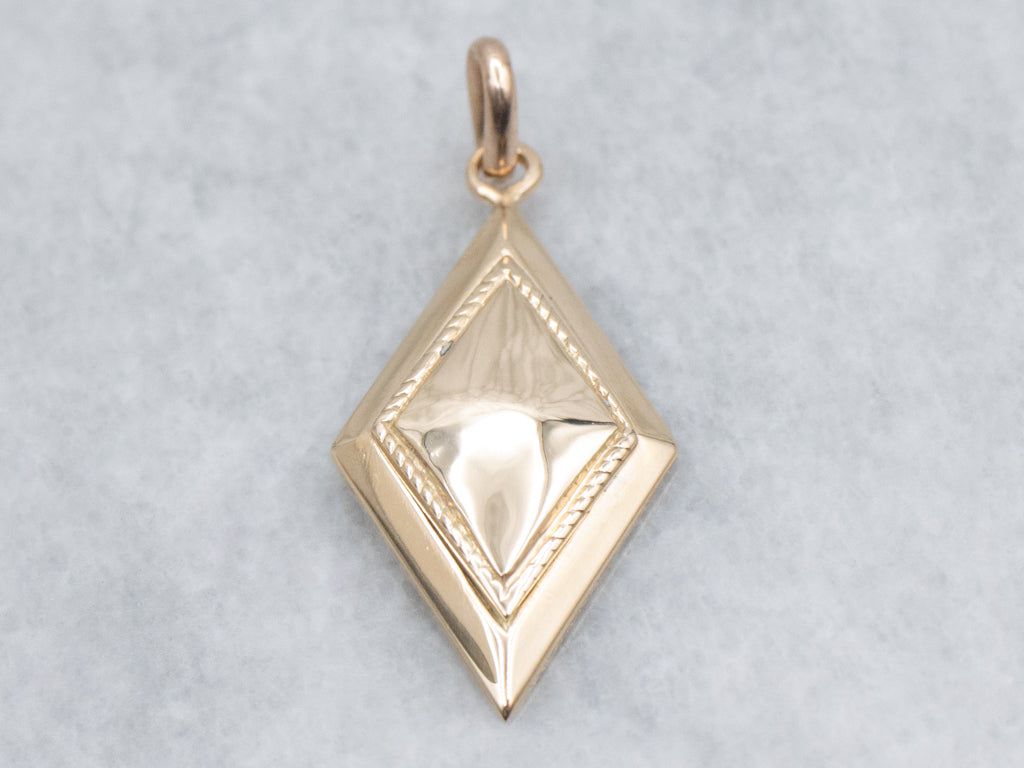 Yellow Gold Marquise Pendant with Rope Detail
