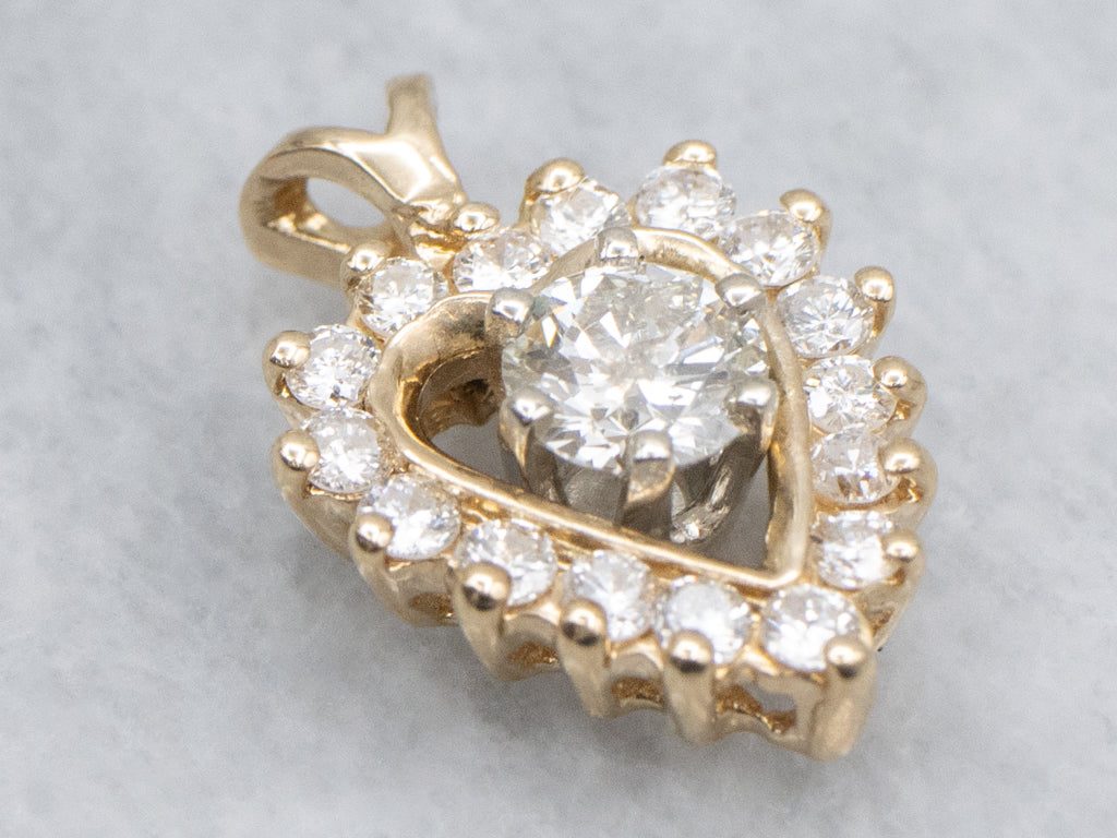 Round-Brilliant Diamond Heart Halo Gold Pendant