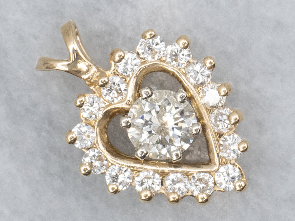 Round-Brilliant Diamond Heart Halo Gold Pendant
