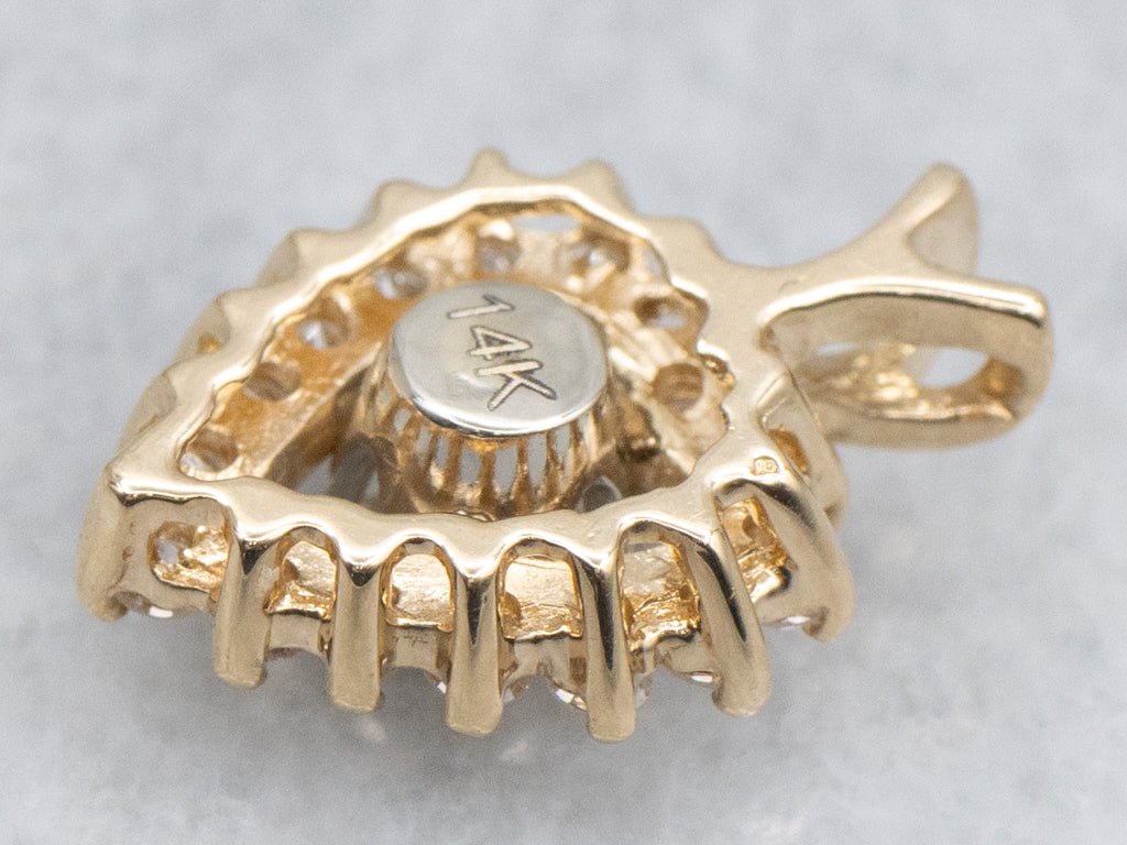 Round-Brilliant Diamond Heart Halo Gold Pendant