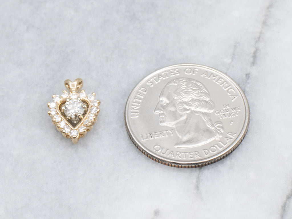 Round-Brilliant Diamond Heart Halo Gold Pendant