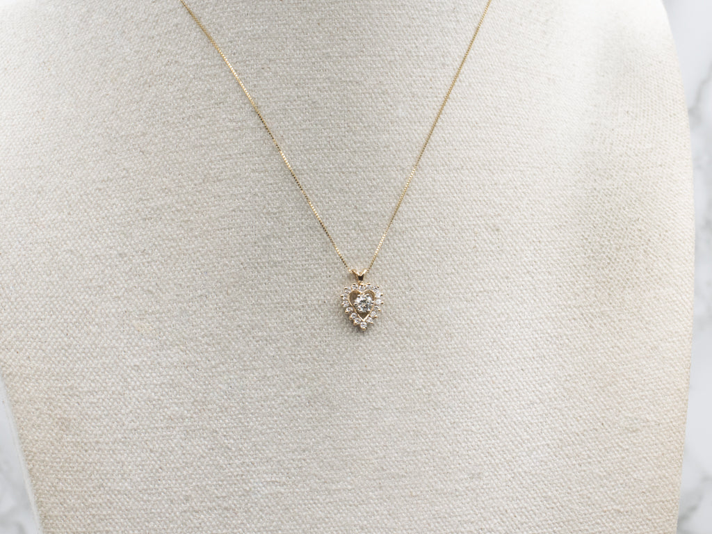 Round-Brilliant Diamond Heart Halo Gold Pendant