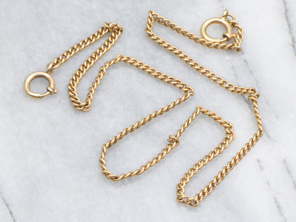 Vintage Yellow Gold Curb Chain with Spring Ring Clasps