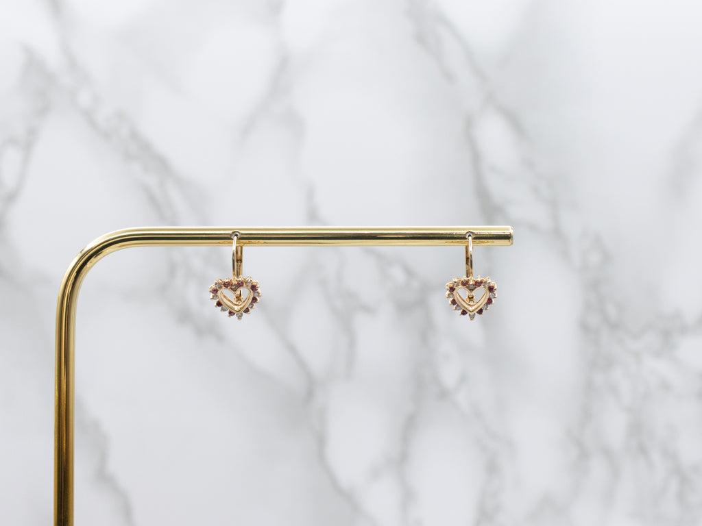 Ruby and Diamond Heart Yellow Gold Earrings