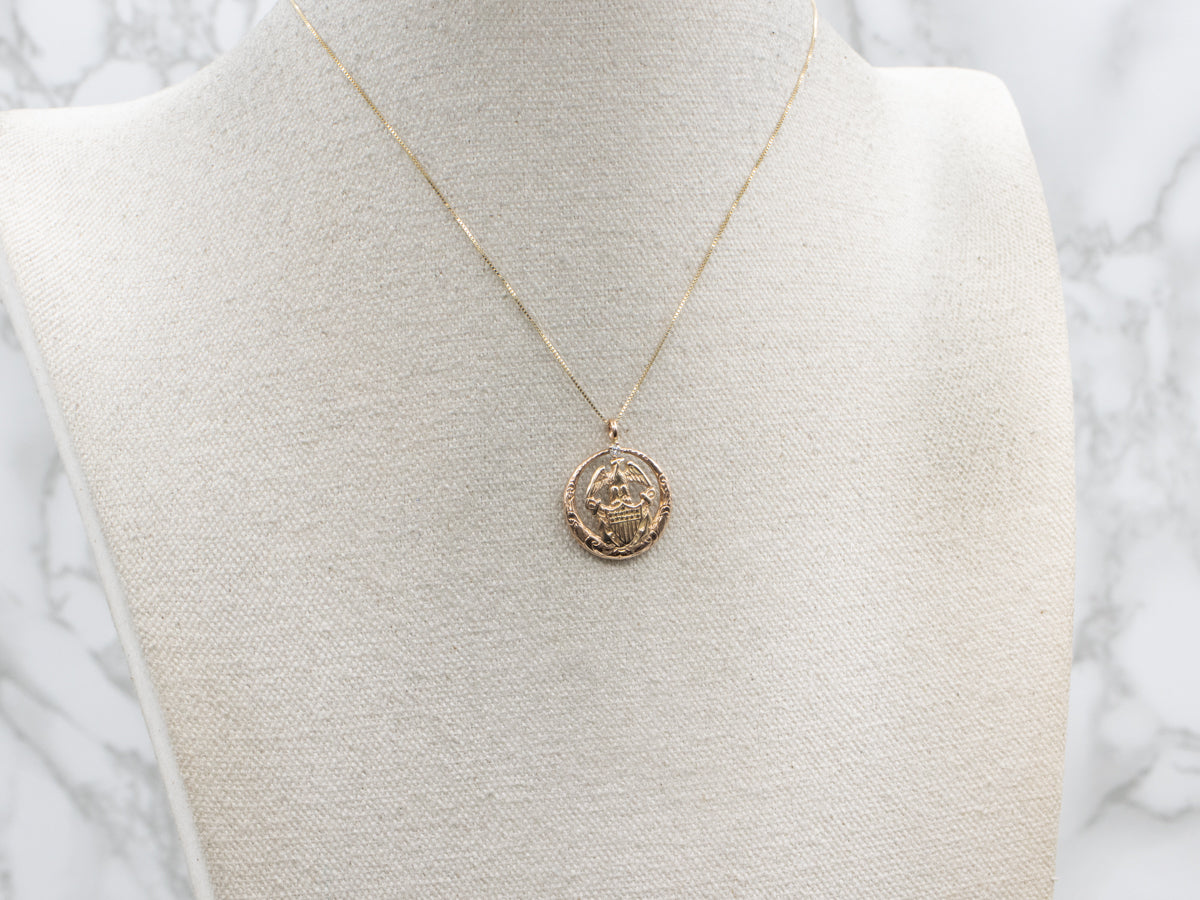 Diamond U.S. Navy Coat of Arms Engraved Gold Pendant